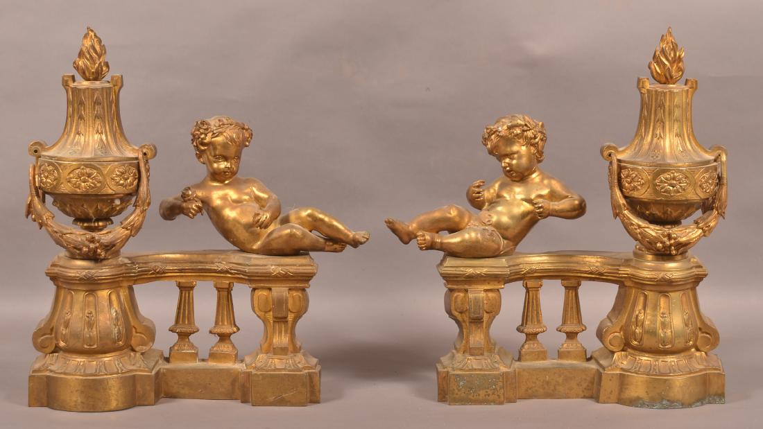Antique Cast Brass Cherub Fireplace Garnitures. (1 of 3)
