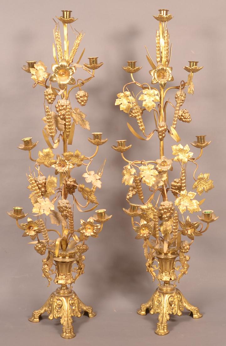 Pair of Vintage Ornately Cast Brass Candelabras. (1 of 4)