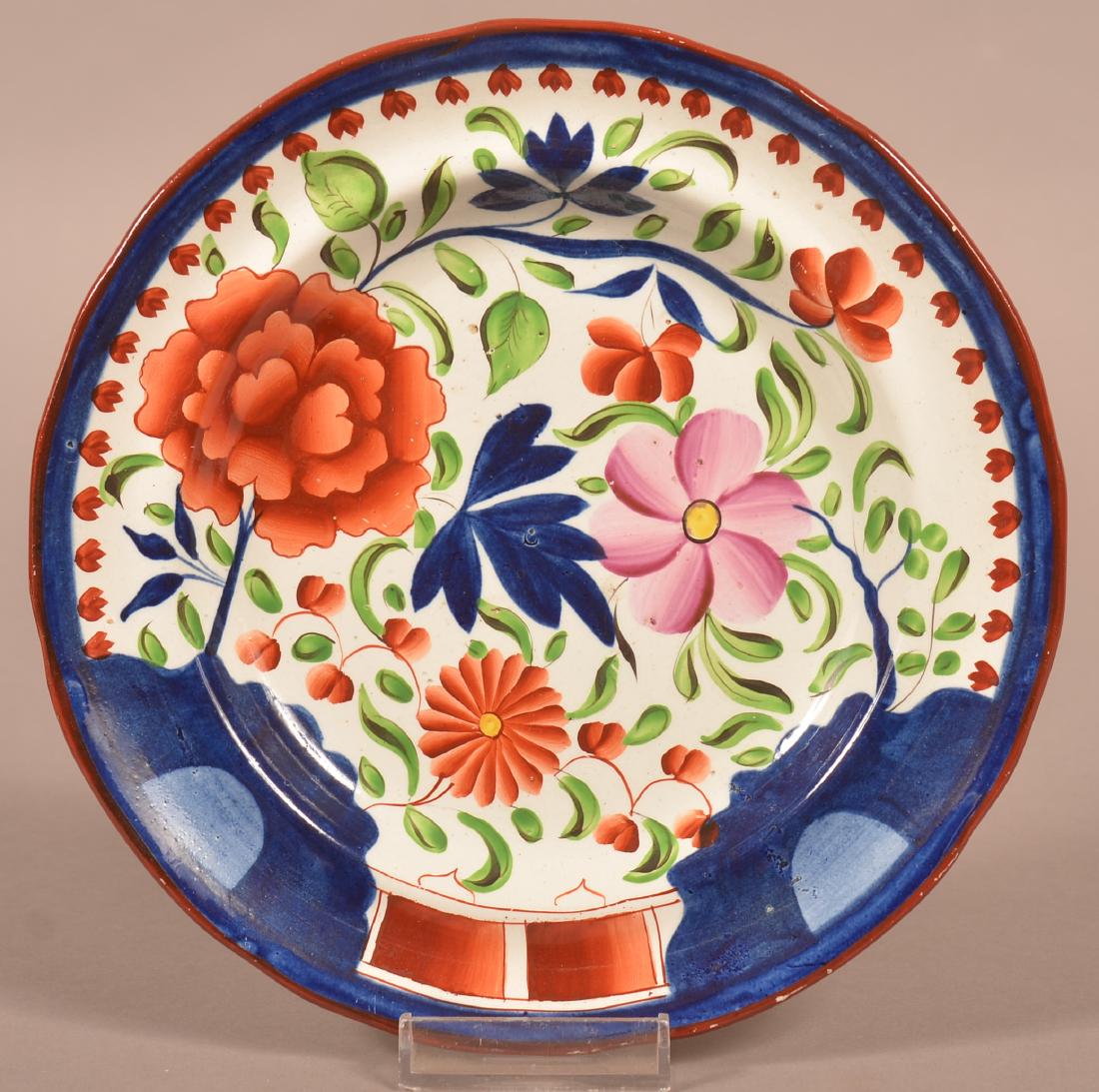 Gaudy Dutch China Double Rose Pattern Plate.: Gaudy Dutch Soft Paste China Double Rose Pattern Plate. 7-5/8" diam. Condition: Very good.