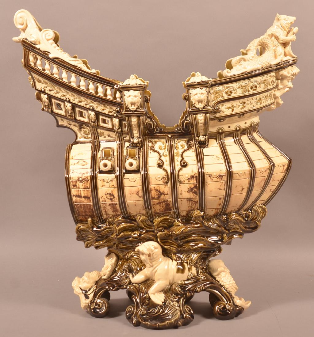 Gerbing & Stephan Majolica Galleon form Vase. (1 of 7)