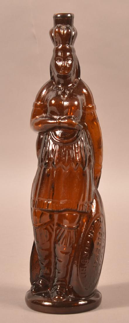 Amber Glass Indian Queen Herb Bitters Figural Bottle. (1 of 4)