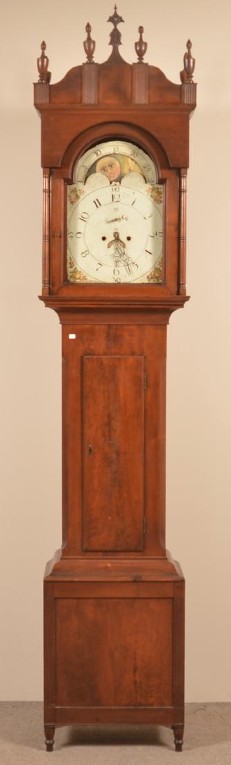 Unsigned PA Sheraton Walnut Tall Case Clock. (1 of 4)