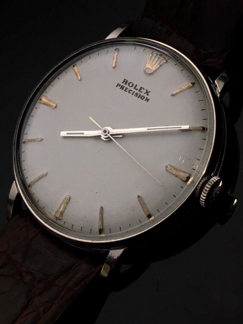 Rolex Precision Mens 35mm W/Rolex Crown&Buckle: Vintage Rolex Precision MenÂ’s 4219 35mm W/Crown,Beautiful Condition, watch measures 34 mm in diameter and 35mm with the the original stamped Rolex crown and approximately 42mm from lug to lug. It\