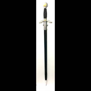 German WWII Nazi Luftwaffe Sword: Measures approx 39\" with the scabbard and approx. 37\" without it. It has the manufacturer name on the blade. The scabbard shows a lot of age and wear. The blade shows some rust, the plastic piece on