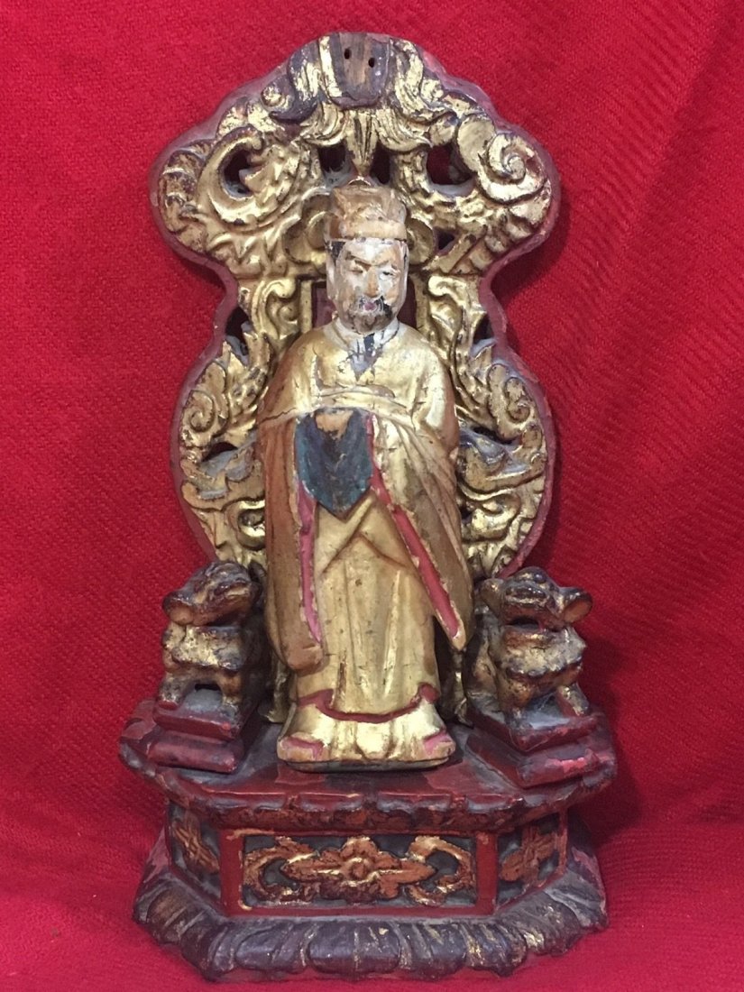 Chinese 19th Lemon Gold Gilt Figural Wooden On A Stand: Chinese 19th Lemon Gold Gilt Figural Wooden On A Stand. SHIPPING COST FOR THIS ITEM WITHIN THE USA LOWER 48 STATES IS $30