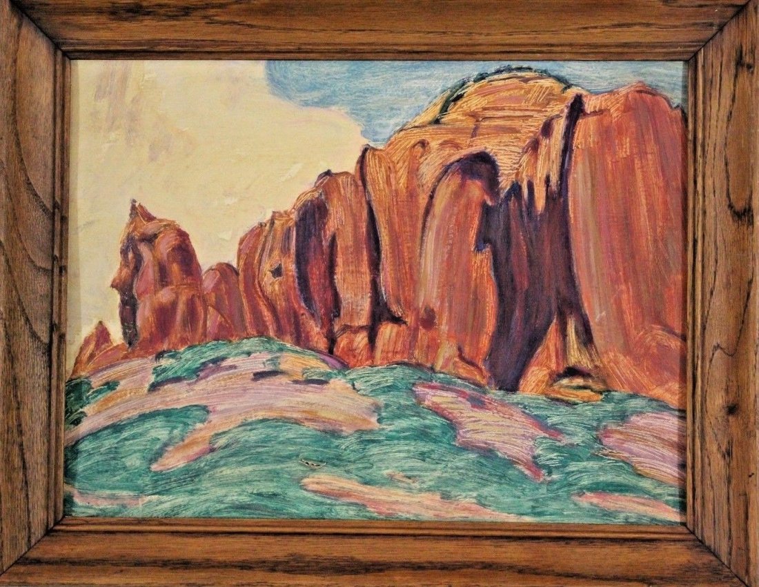 ADELE WATSON Original California Oil Painting: ADELE WATSON American-California Artist 1873 . This is Antique Oil on Board In good condition but has small tear that possibly can be pushed back and put together. Looks like a scene from Grand Canyon