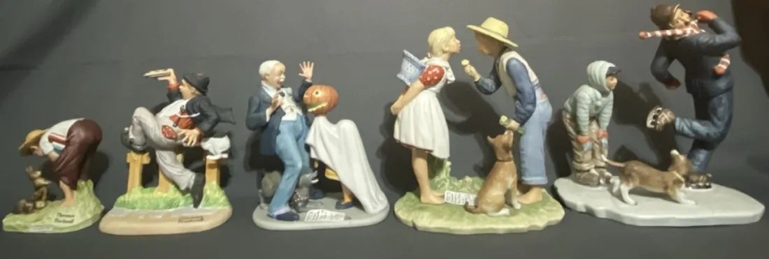 lot of 5 Norman Rockwell porcelain figurines: Large lot of 5 Norman Rockwell porcelain figurinesCost for this lot within the 48 lower states is $35.We ship in house. Due to COVID we will not have live auction preview or pick up options