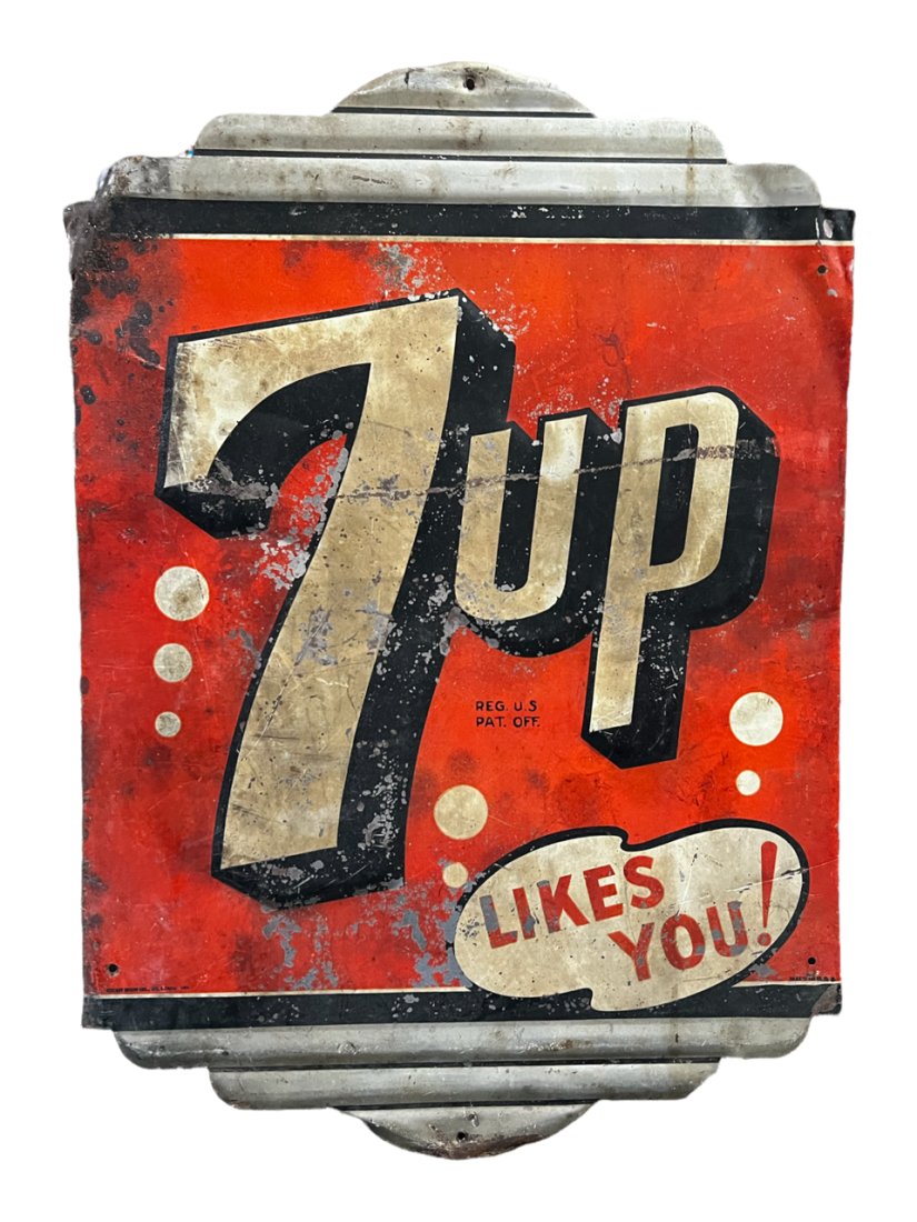 Antique Advertising 7UP likes you sign SST tin: Antique Advertising 7UP likes you sign SST tin Measures 17 inches X 15 inchesLocal shipping cost to the lower 48 states is $28