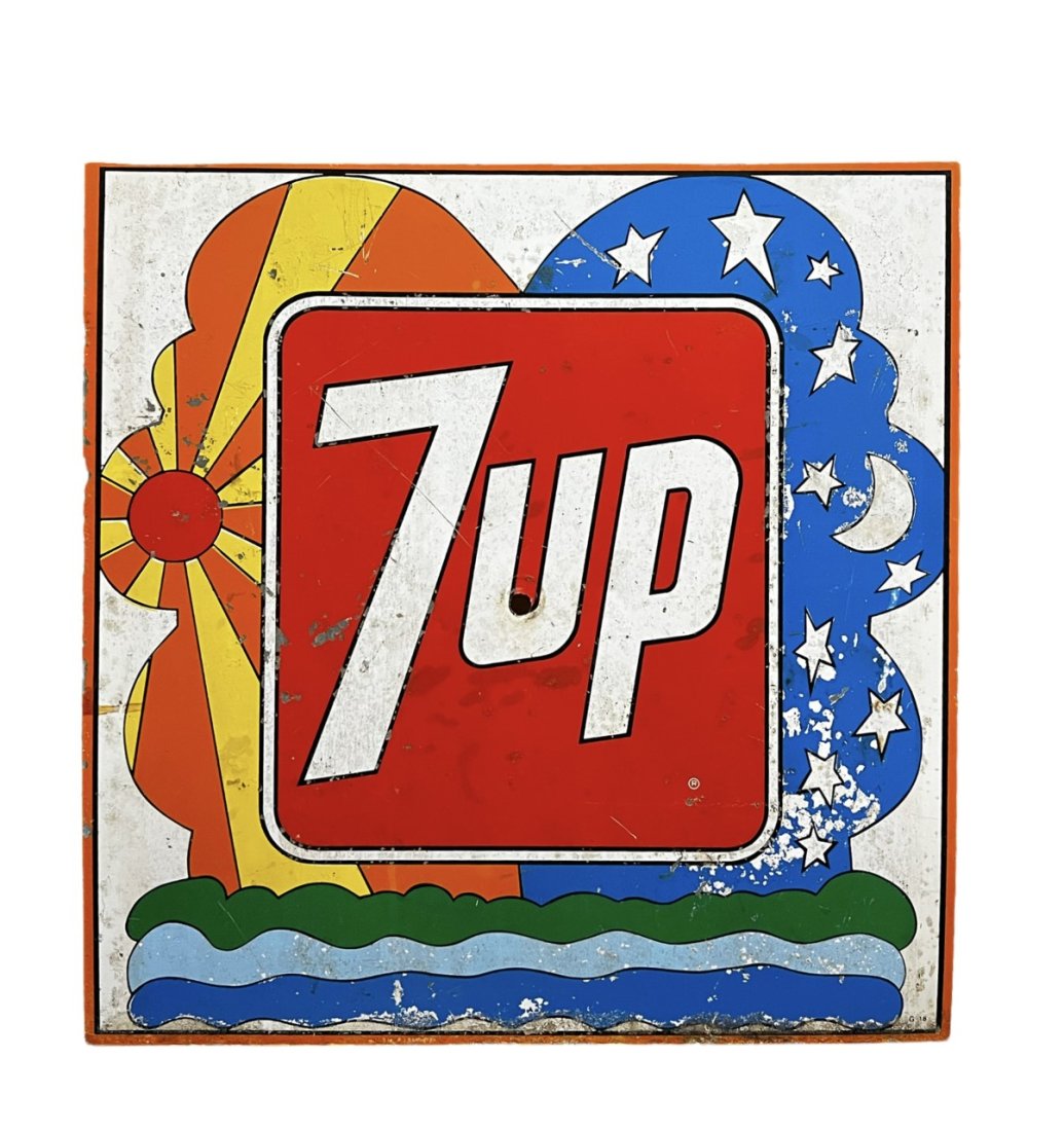 Antique Advertising 7UPsign SST heavy sheet metal reflector surface: Antique Advertising 7UP likes you sign SST heavy sheet metal reflector surface.Measures 16 inches X 16 inches.Local shipping cost to the lower 48 states is $28