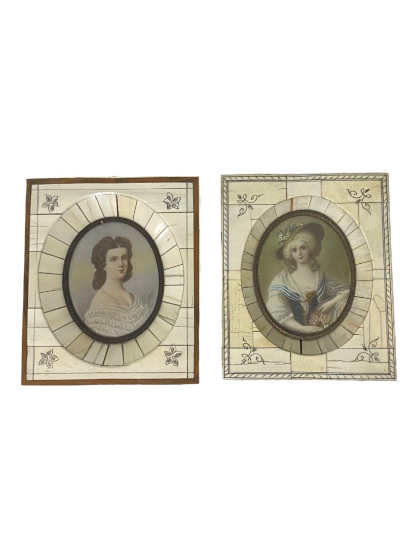 Antique Miniature 19th century paintings, Friedrich Heinrich Fuger Miniature Painting and one more: Pair of antique 19 century miniature portraits of two ladies one is signed by Friedrich Heinrich Fuger and one signed by Kayb. Local shipping cost is $22