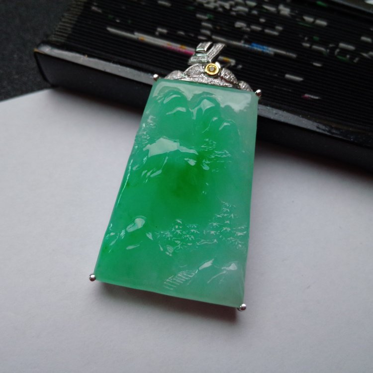 Certified 18K Chinese Full Apple Green Jadeite Pendant (1 of 6)