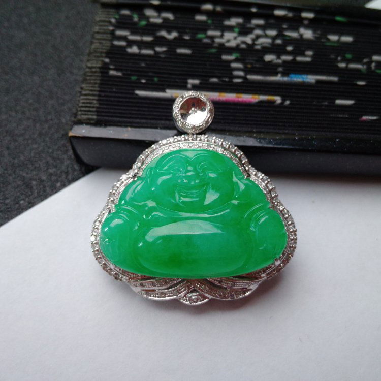 Certified 18K Chinese Full Apple Green Jadeite Pendant (1 of 7)