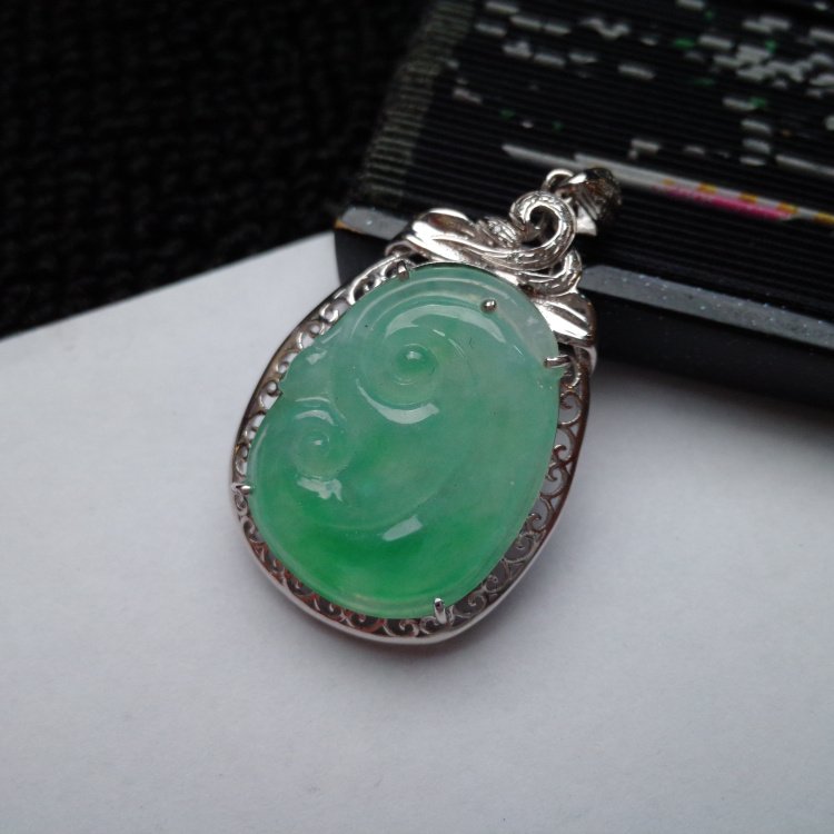 Certified 18K Chinese Full Apple Green Jadeite Pendant (1 of 7)