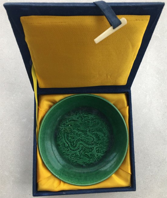 Fine Antique Chinese Imperial Green Glazed Dragon Dish (1 of 4)