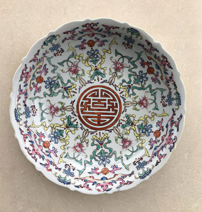 Fine Antique Chinese Famille Rose Shou Character Plate (1 of 5)