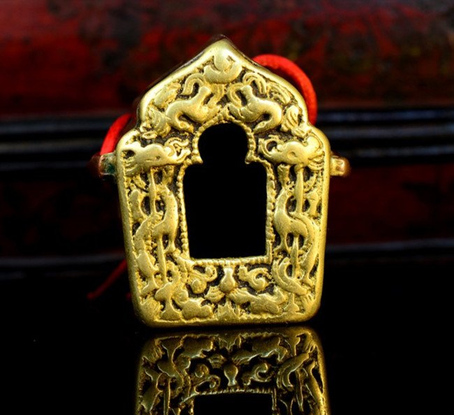 Antique Tibetan Celestial Bronze Buddhist Shrine: Antique Tibetan Celestial Bronze Buddhist Shrine , 18th century , size: 5.1 X 3.7 X 2.1 CM ,in good condition