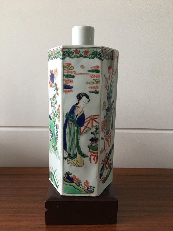 Rare Chinese Antique Kangxi Wucai Hexagonal Vase (1 of 9)