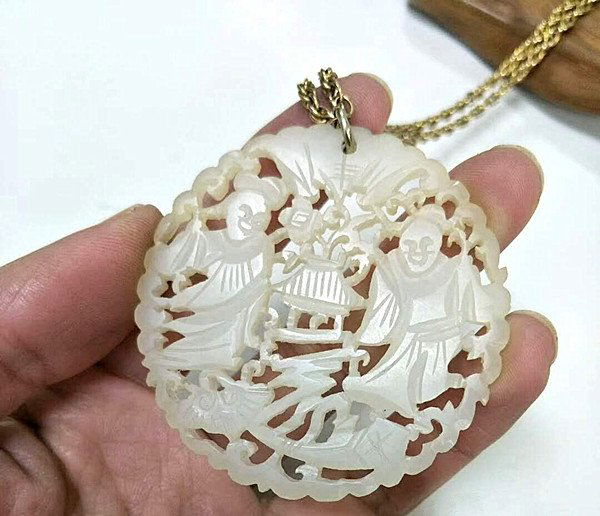 Antique Chinese Whitish Jade Craved Pendant (1 of 5)
