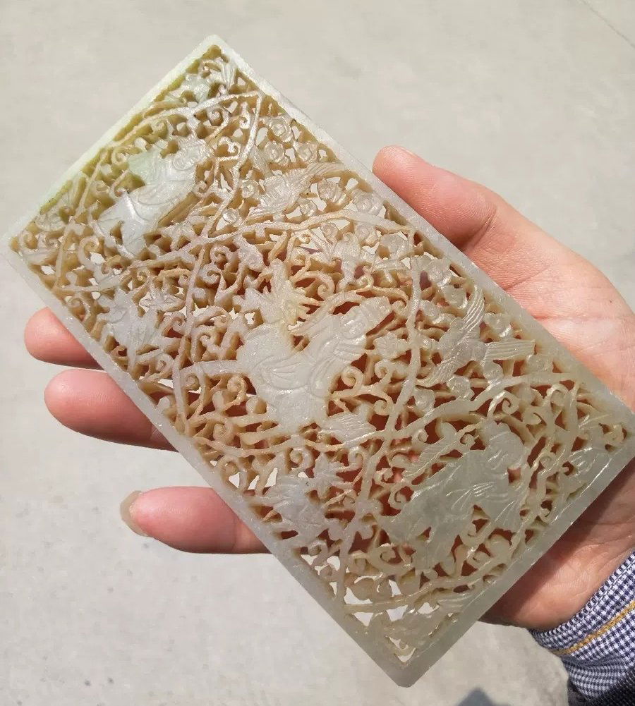 Large Antique Chinese Jade Carved Plaque (1 of 5)