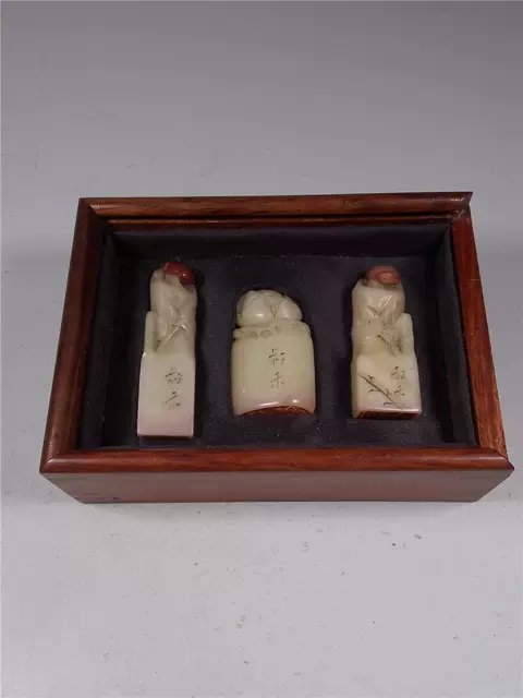 A Set of Three Chinese Old Scholar Soapstone Seals (1 of 5)