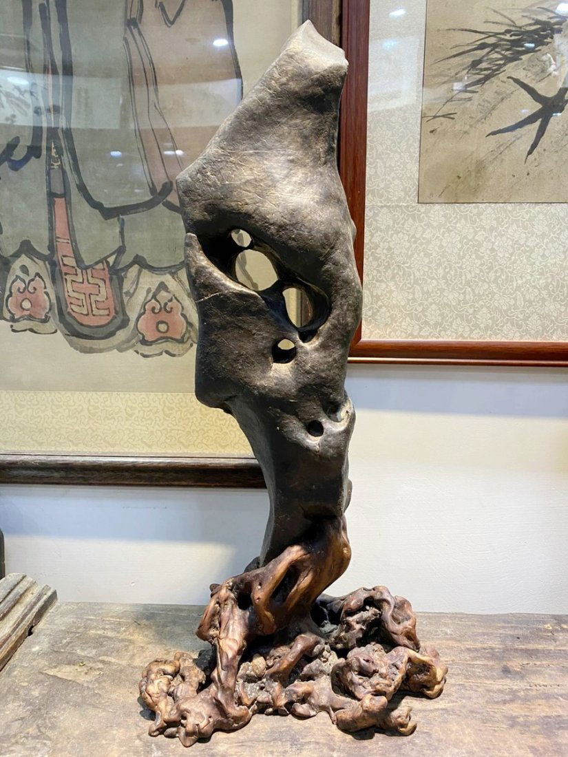 Old Large Chinese Scholar Lingbi Rock Stone Stand (1 of 4)