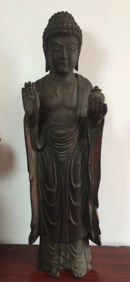 Large Antique Chinese Nanmu Wood Carved Buddha Statue (1 of 5)