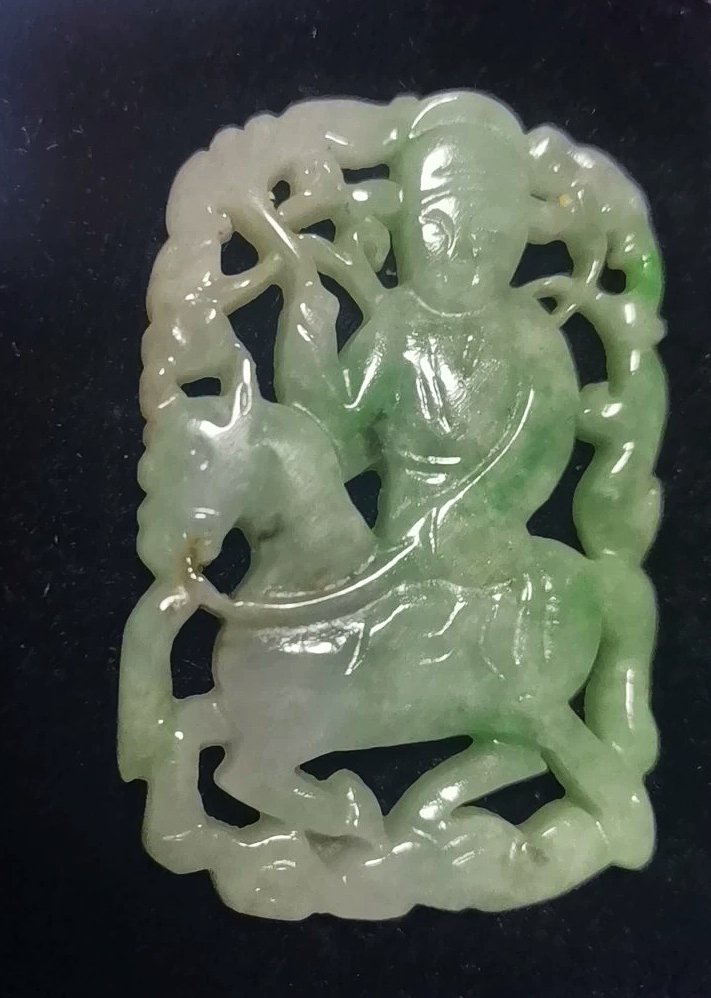 Old Chinese Natural Jadeite Carved Guanyin Pendant (1 of 6)