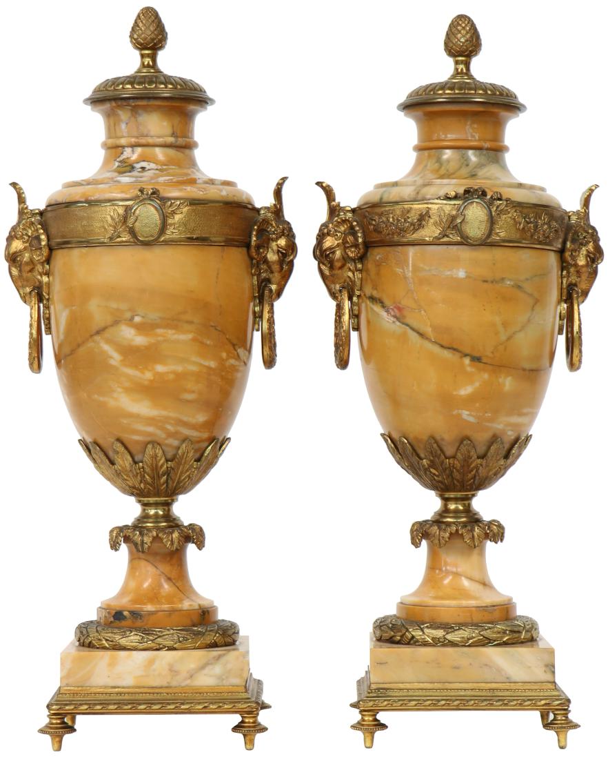 (2) Marble cassettes.: With bronze batter, ca. 1900. 48 x 21 cm.