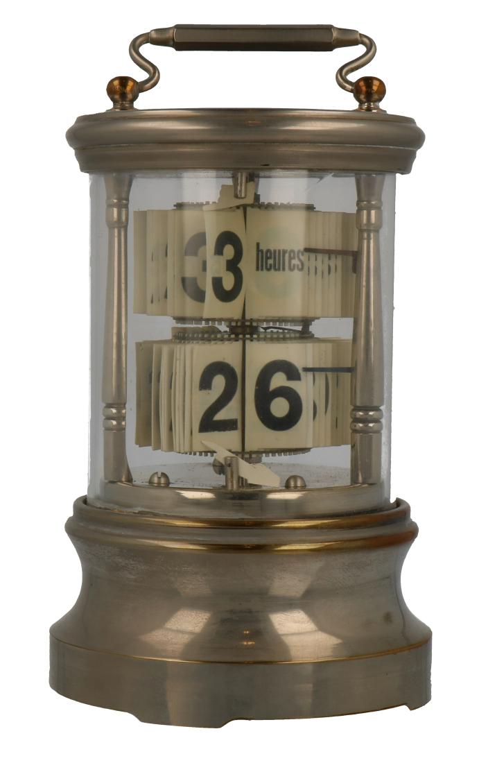 Plato Flip clock.: Lamella clock, with alarm function. Around 1900, not tested for functioning. 16 x 8 cm.