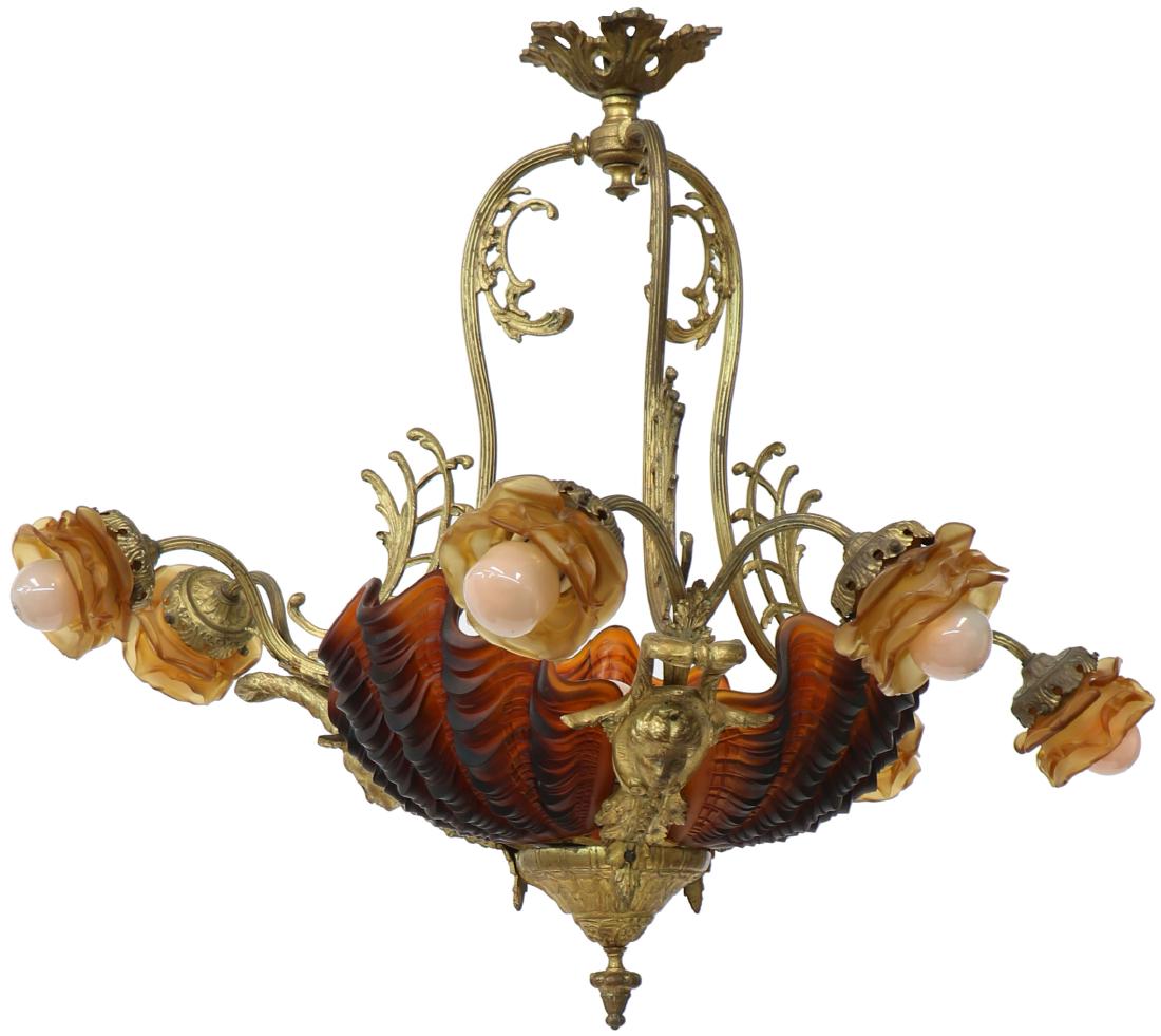(7-light) Ceiling lamp.: Around 1900. 70 x 59 cm.