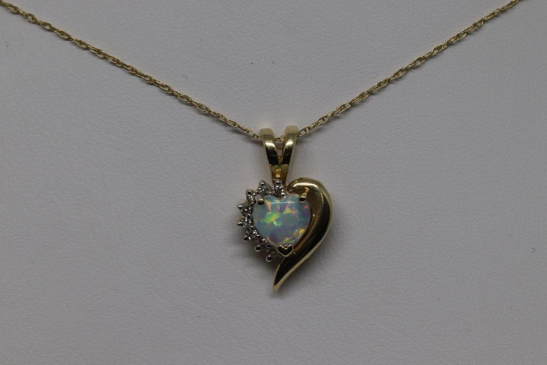 14Kt Heart Opal/Diamond Necklace (1 of 4)