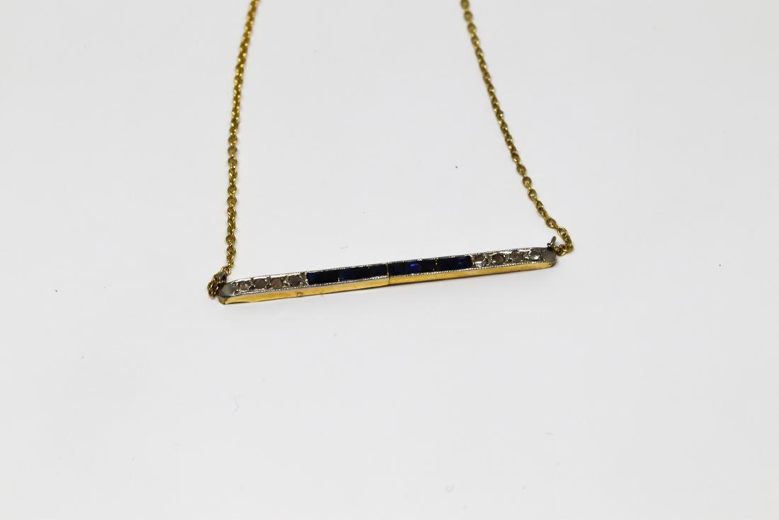 14k Diamond bar pendant with sapphire (1 of 1)