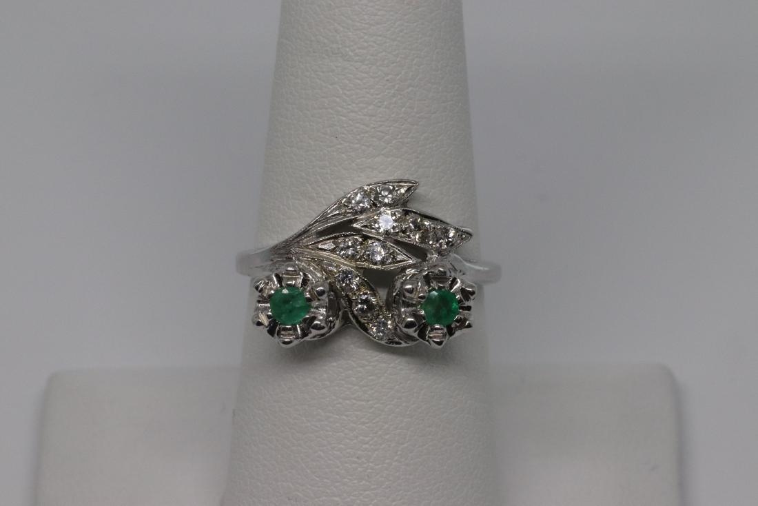 14KT Art Deco Ladies Diamond & Emerald Ring (1 of 4)