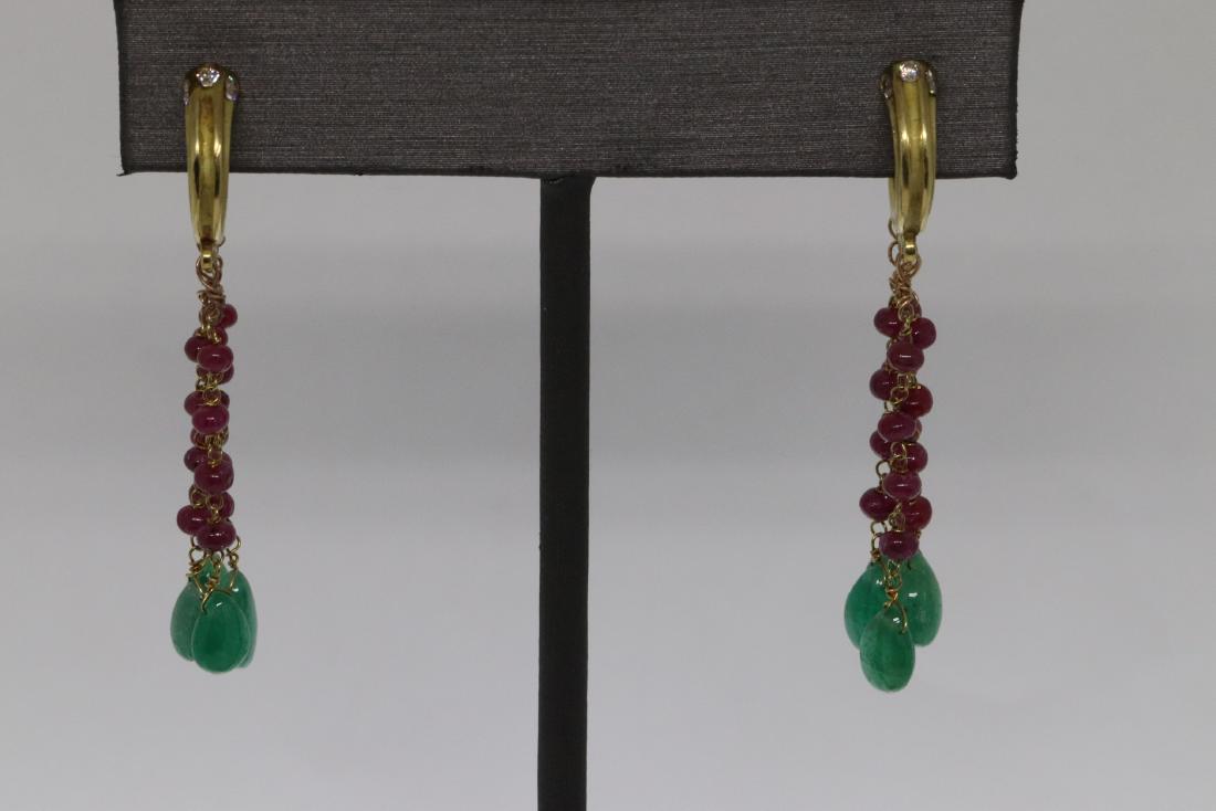 18k Diamond Earrings with Cabochon Rubys/Emerald (1 of 6)