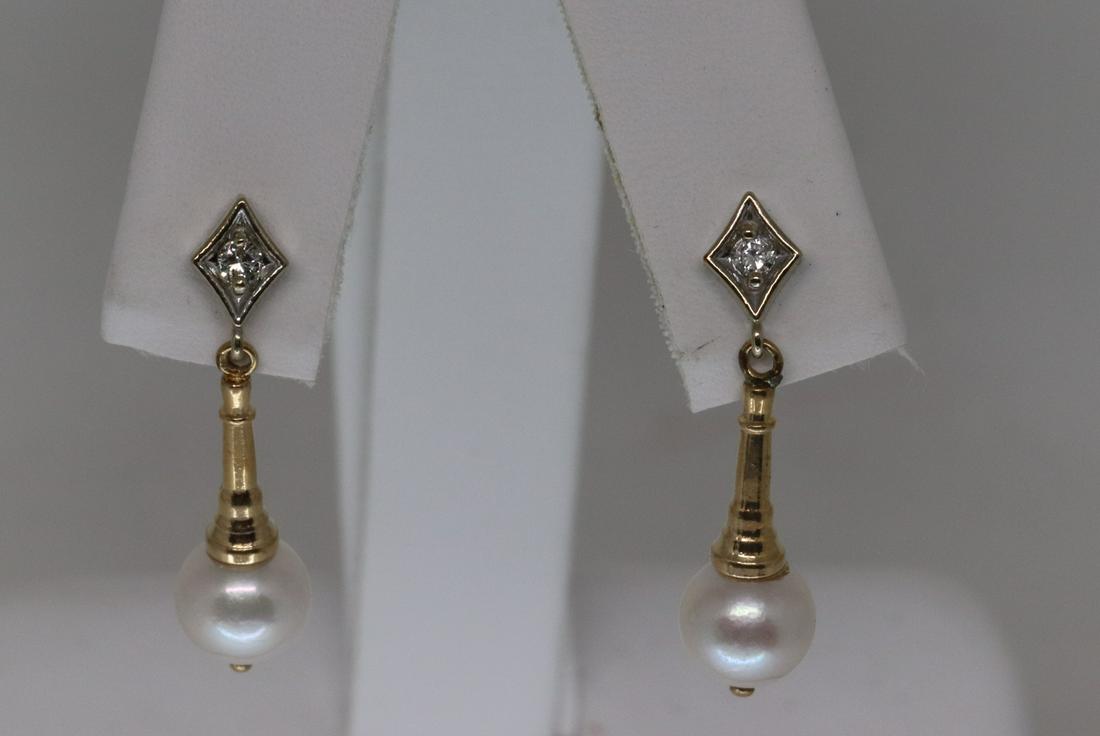 Art Deco 14kt Diamond & Pearl Earrings (1 of 3)