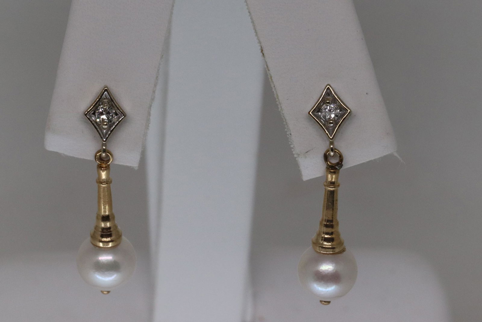 Art Deco 14kt Diamond & Pearl Earrings (1 of 3)
