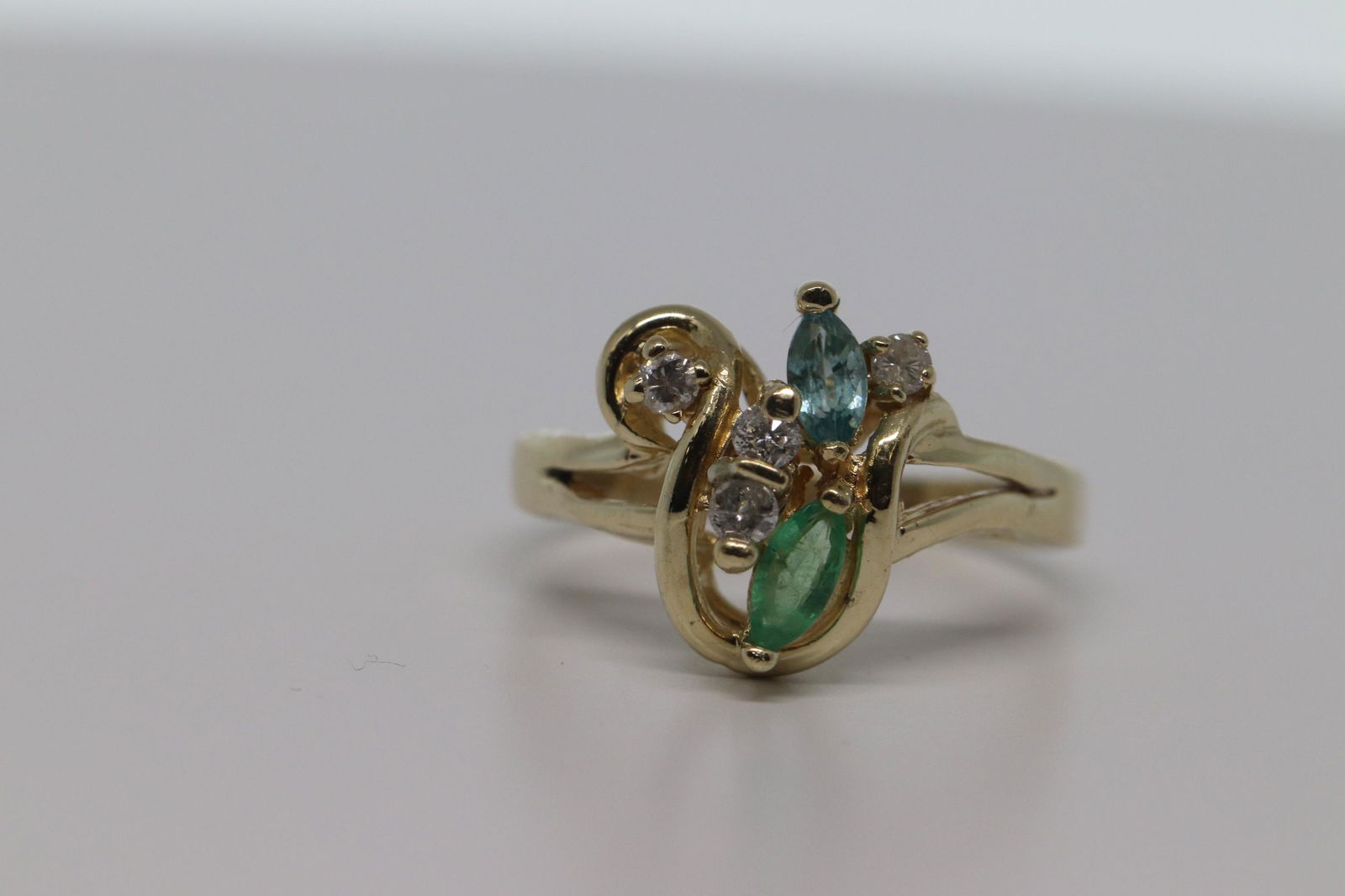 14kt Diamond Ring with " Emerald & Aquamarine" (1 of 3)