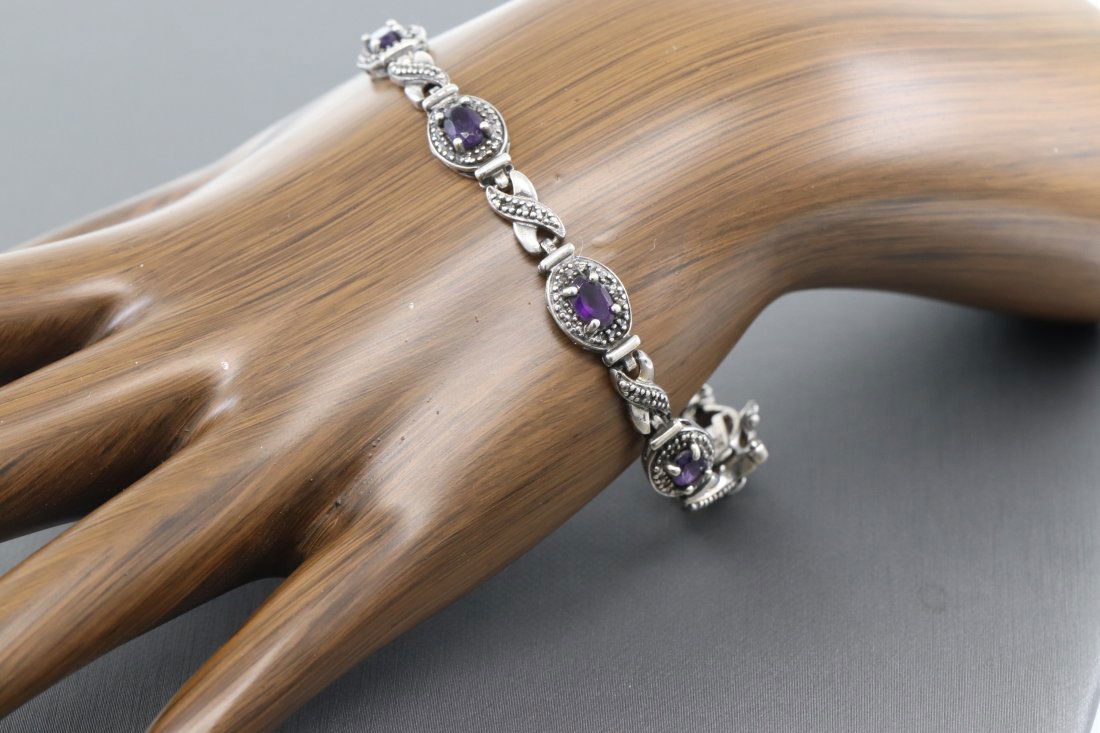 Ladies Silver Bracelet with Amethyst and Diamond Touch (1 of 4)