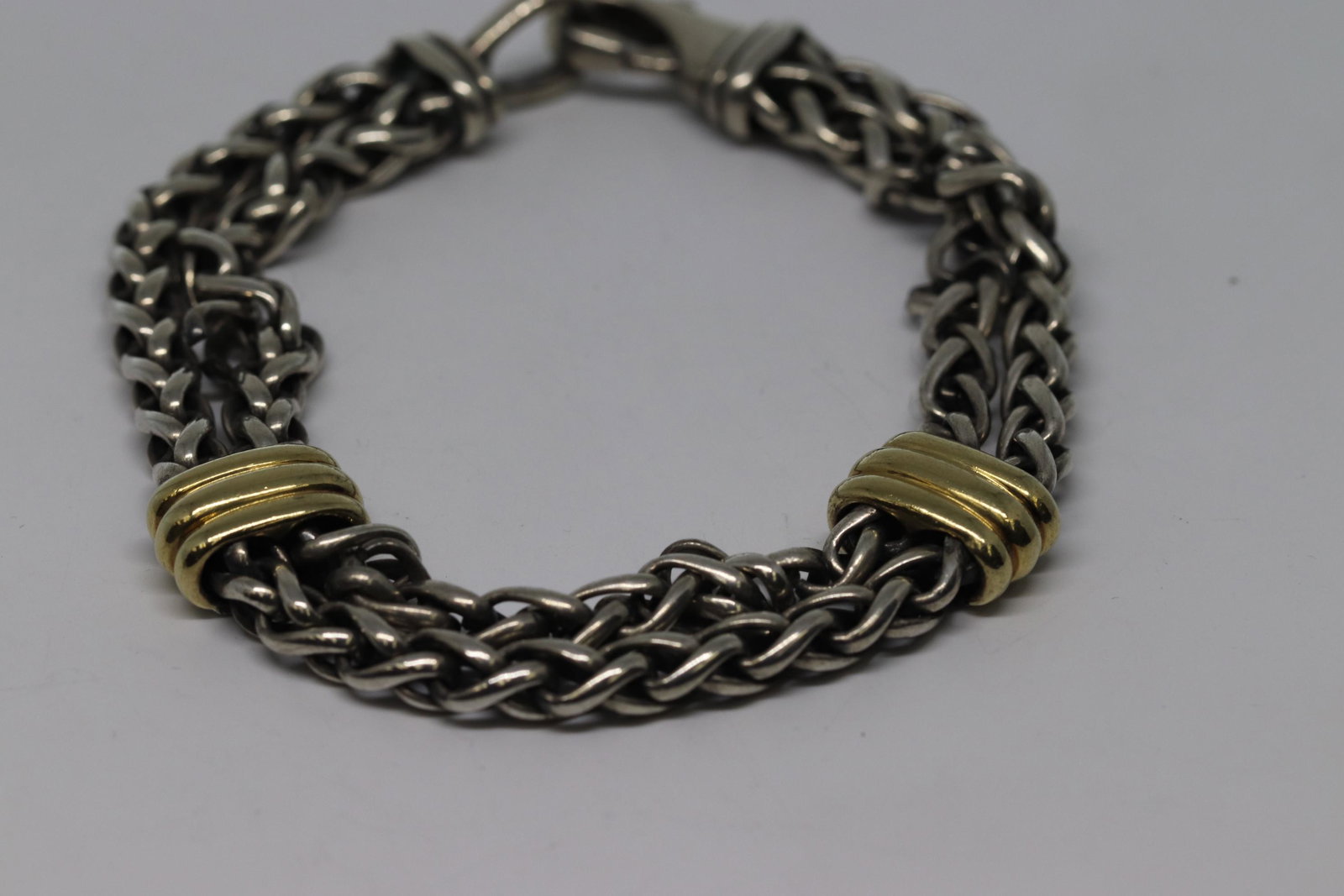 Davied Yurman Mens 925 18k gold stations wheat chain: Davied Yurman Mens 925 18k gold stations wheat chain bracelet 40.7g.
