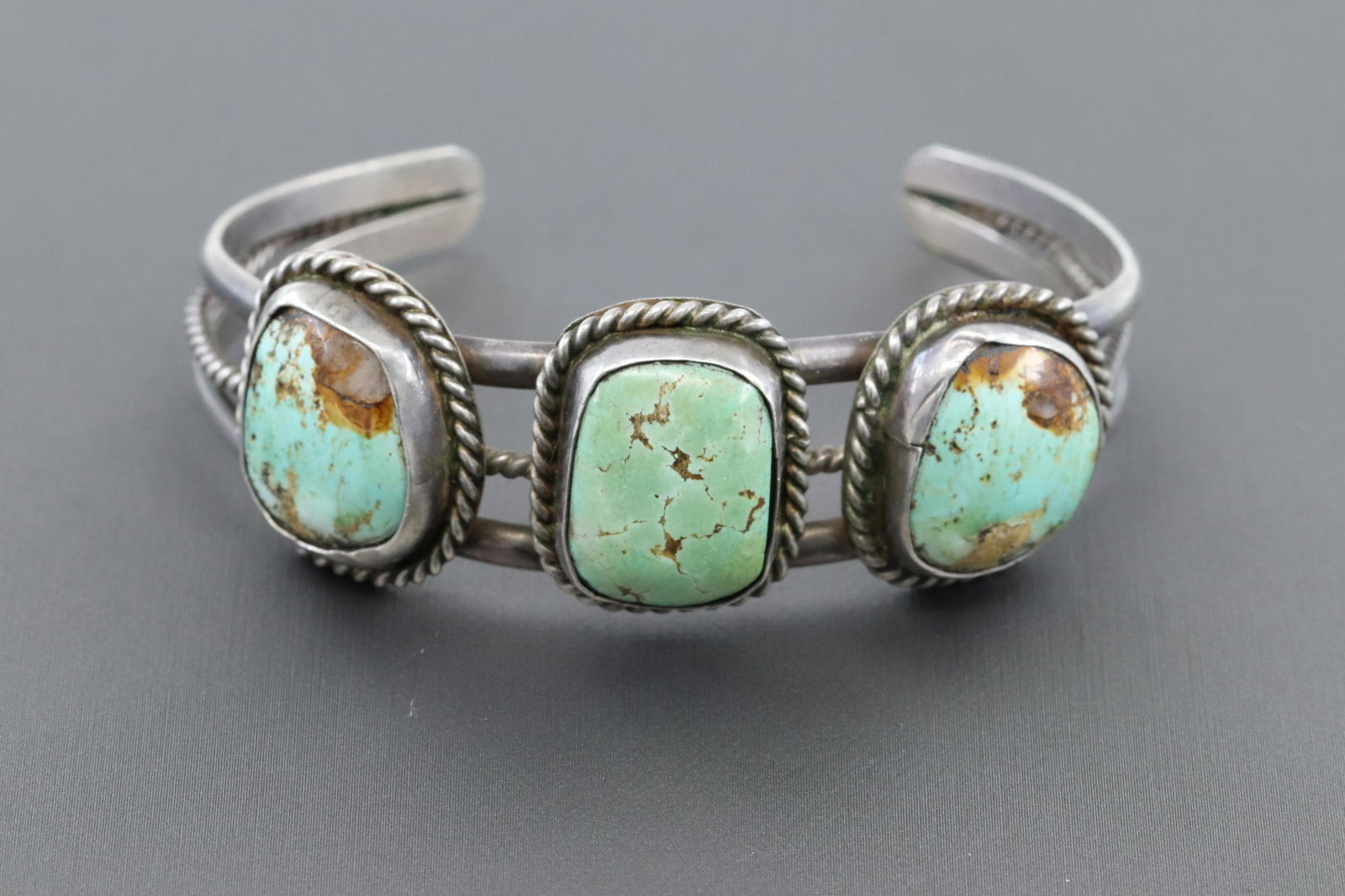 925 silver bangle with 3 green olive turquoise stone (1 of 5)