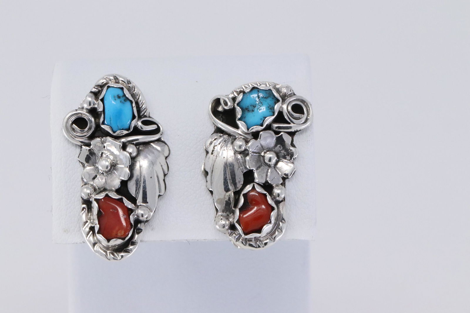 Navajo hand crafted post sterling silver earrings (1 of 3)