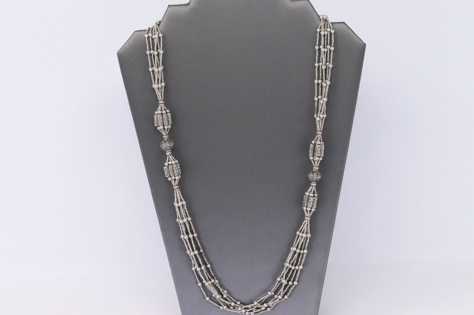 Vintage 925 Silver Beaded Long Necklace. (1 of 5)