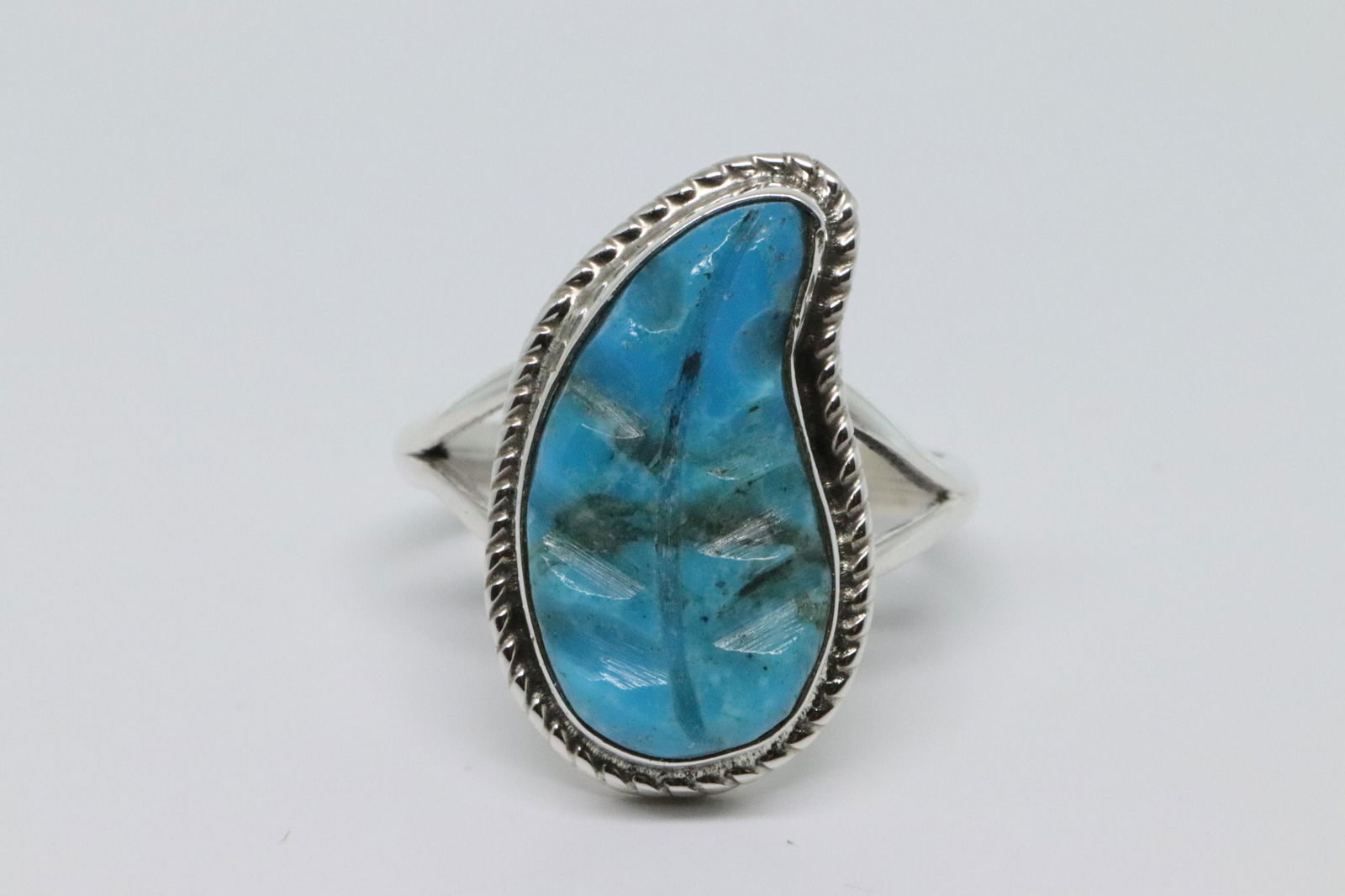 Sterling Silver Ladies Navajo Carved Turquoise Leaf (1 of 4)