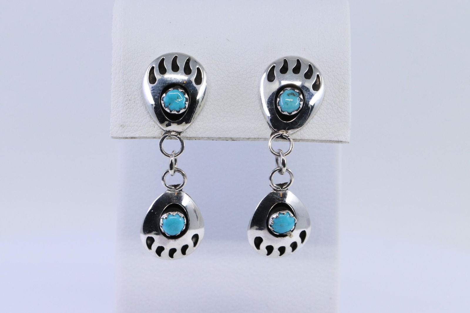 Sterling silver double shadow box mini bearpaw dangle (1 of 3)