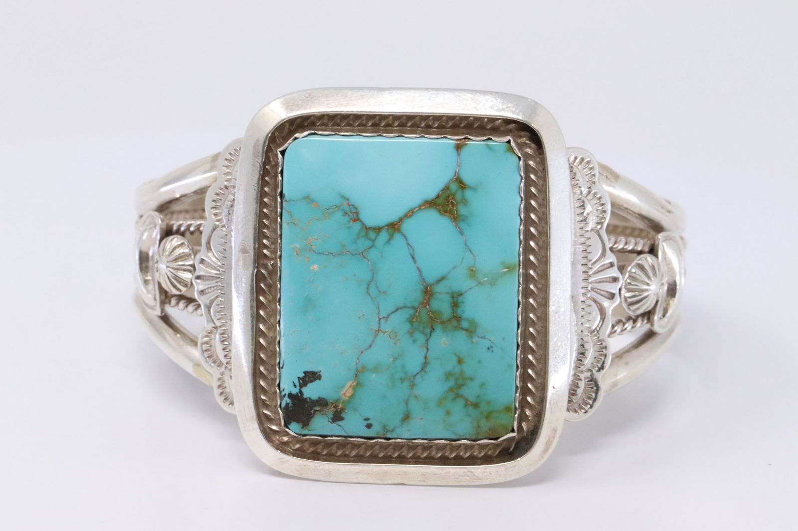Navajo Robert Shakey Sterling Silver Turquoise Cuff (1 of 5)
