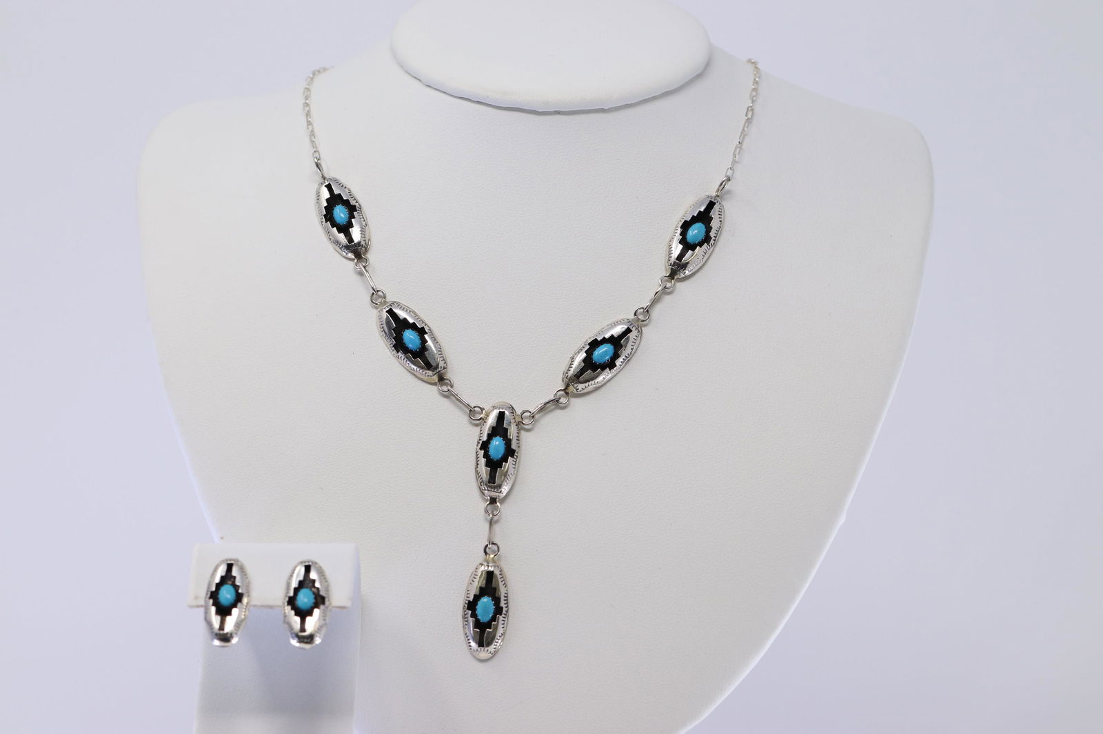 Navajo Shadowbox Turquoise Sterling Silver Link (1 of 5)