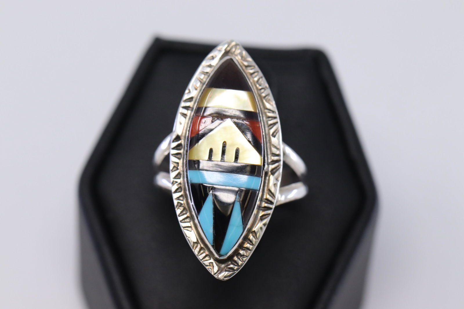 Zuni Handmade Multi-Color Ring Sterling Silver- LLC (1 of 3)