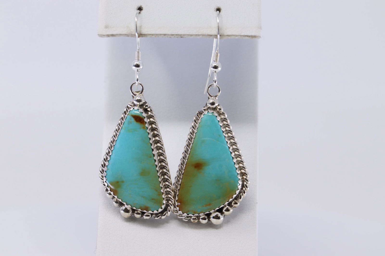 Navajo Sterling Silver Handmade Turquoise Hook Earrings (1 of 3)