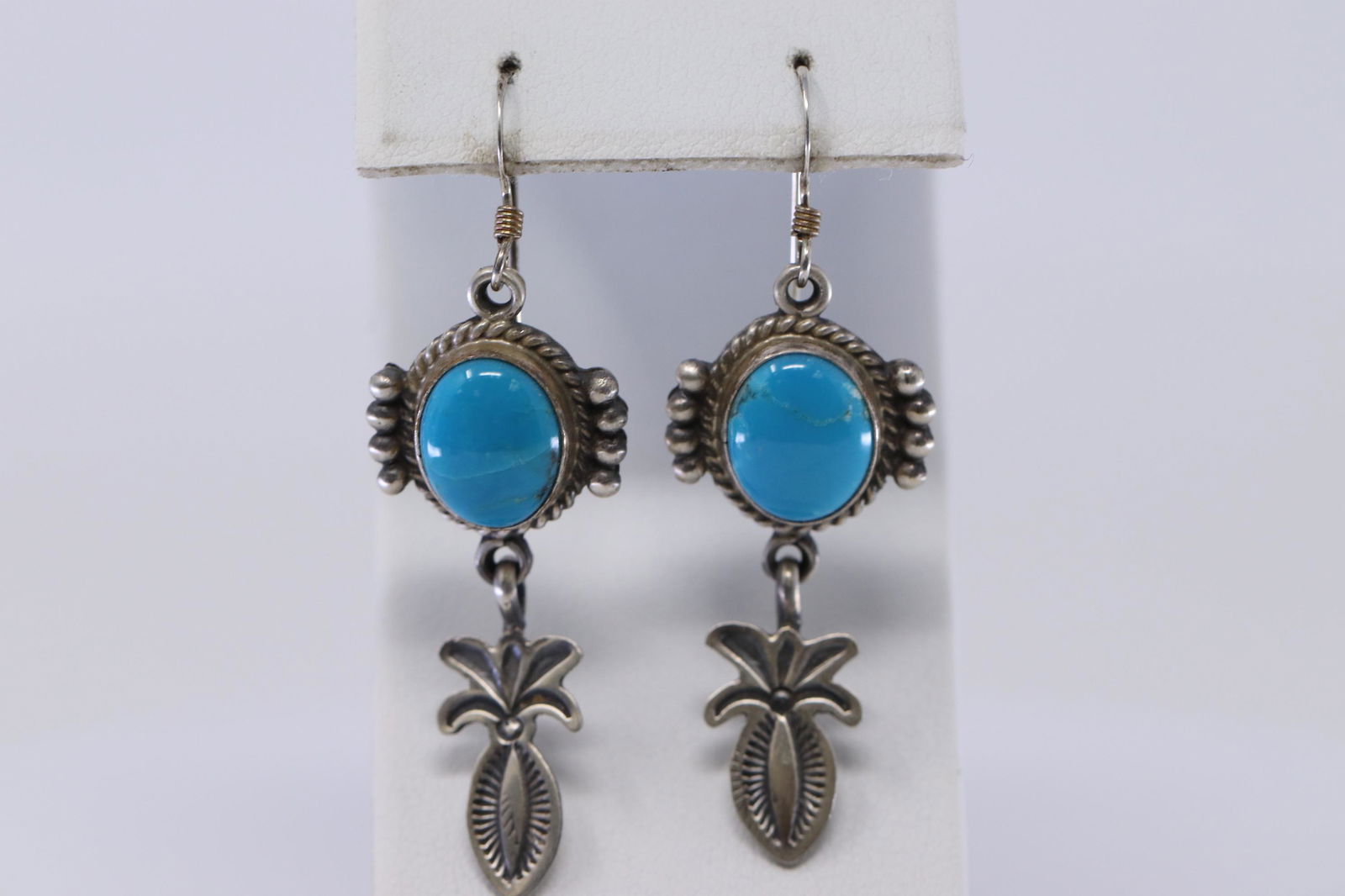 Handmade Kingman Turquoise Earrings Set In Sterling (1 of 4)