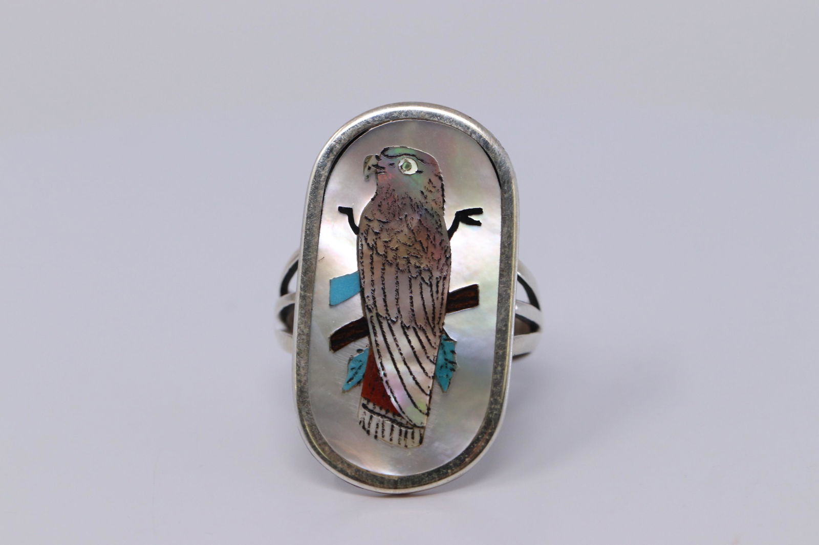 Native American Sterling Silver Turquoise Inlay Bluejay (1 of 5)